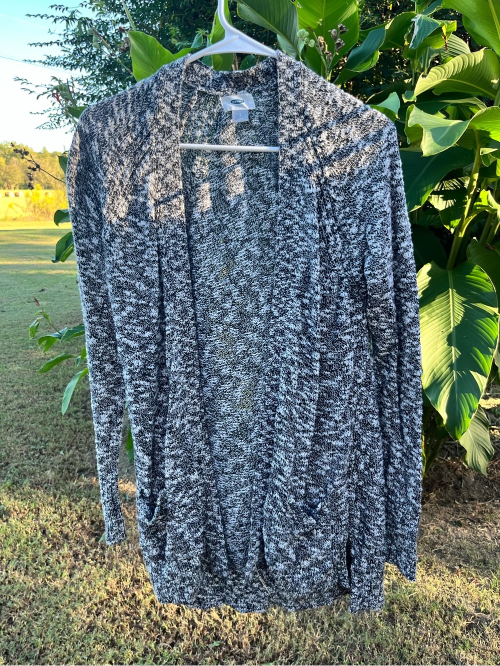 Old Navy Black White Marled Knit Open Front Cardigan Sweater